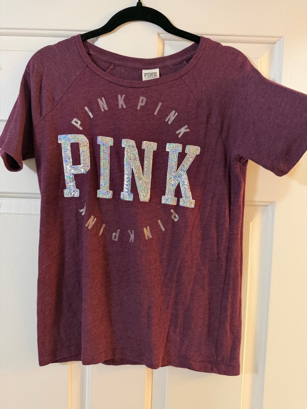 PINK Victoria's Secret Girls' Short Sleeve Logo Tee in Plum